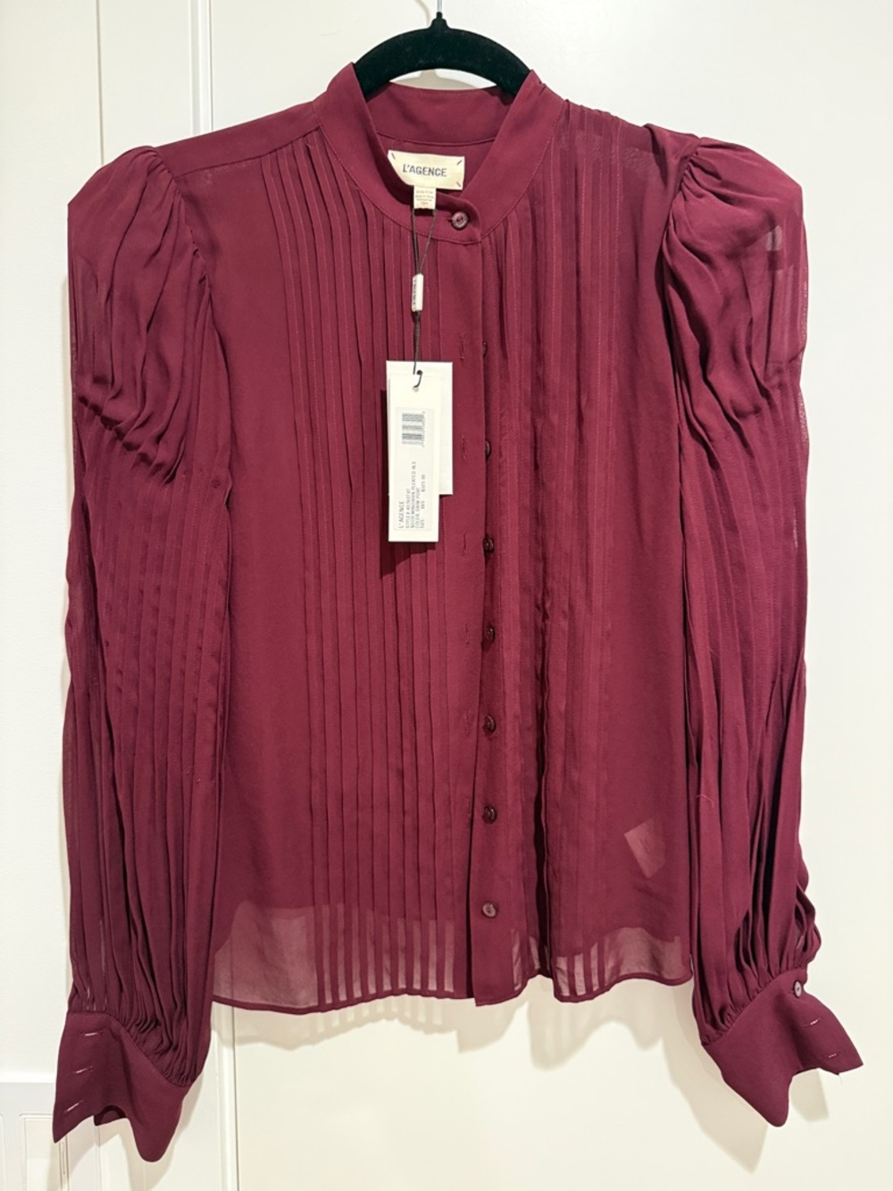 L'AGENCE Plum Pintuck Button-Up Blouse